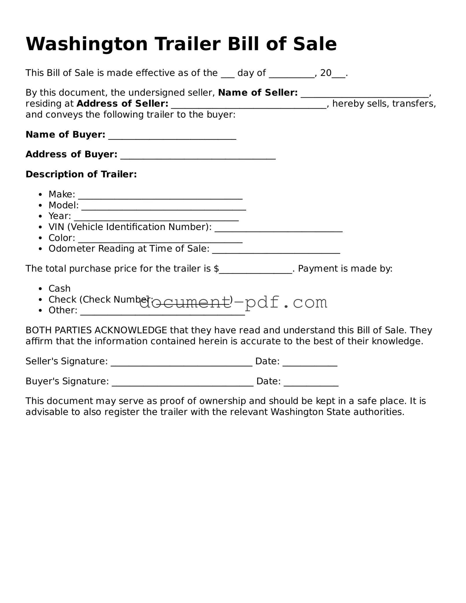 Attorney-Verified Washington Trailer Bill of Sale Template