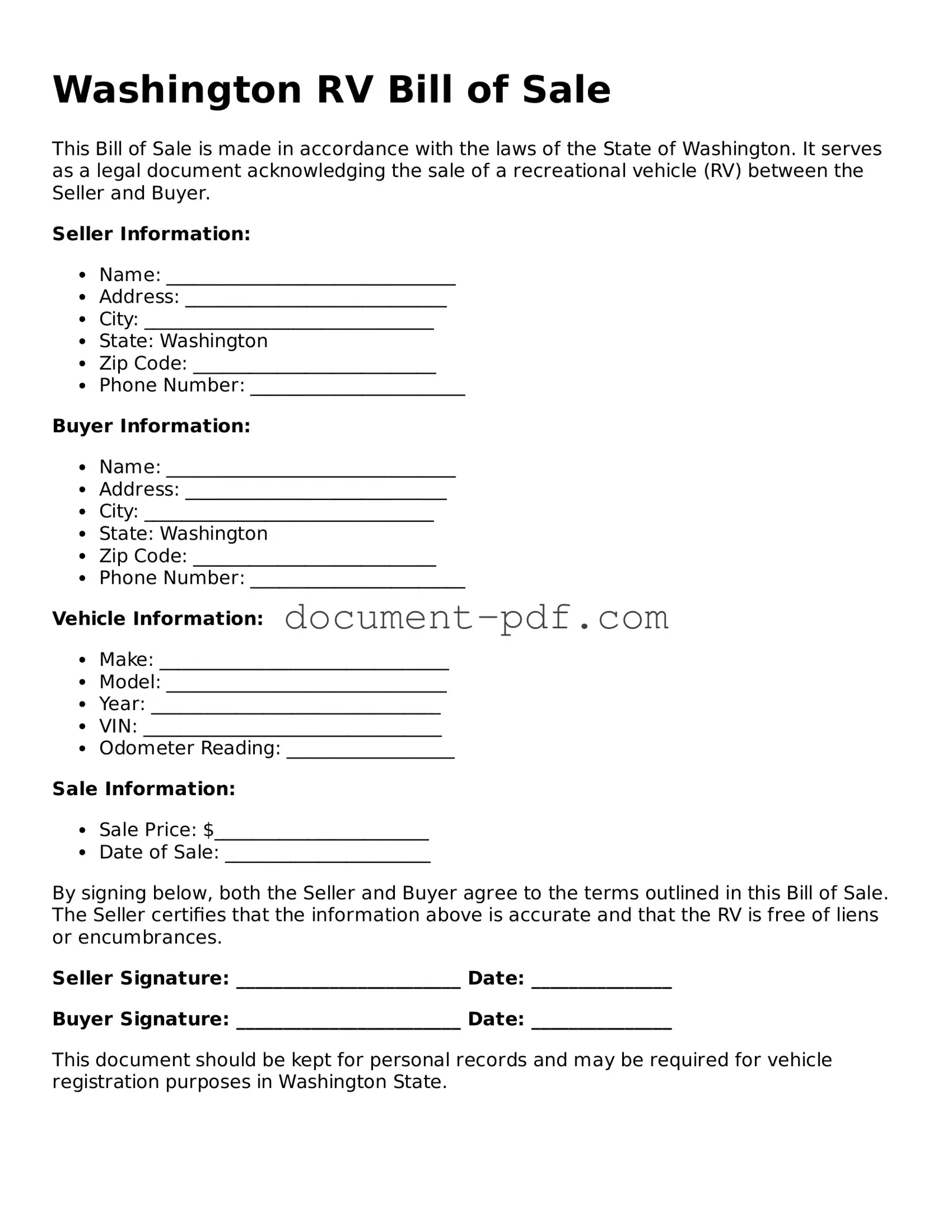 Attorney-Verified Washington RV Bill of Sale Template