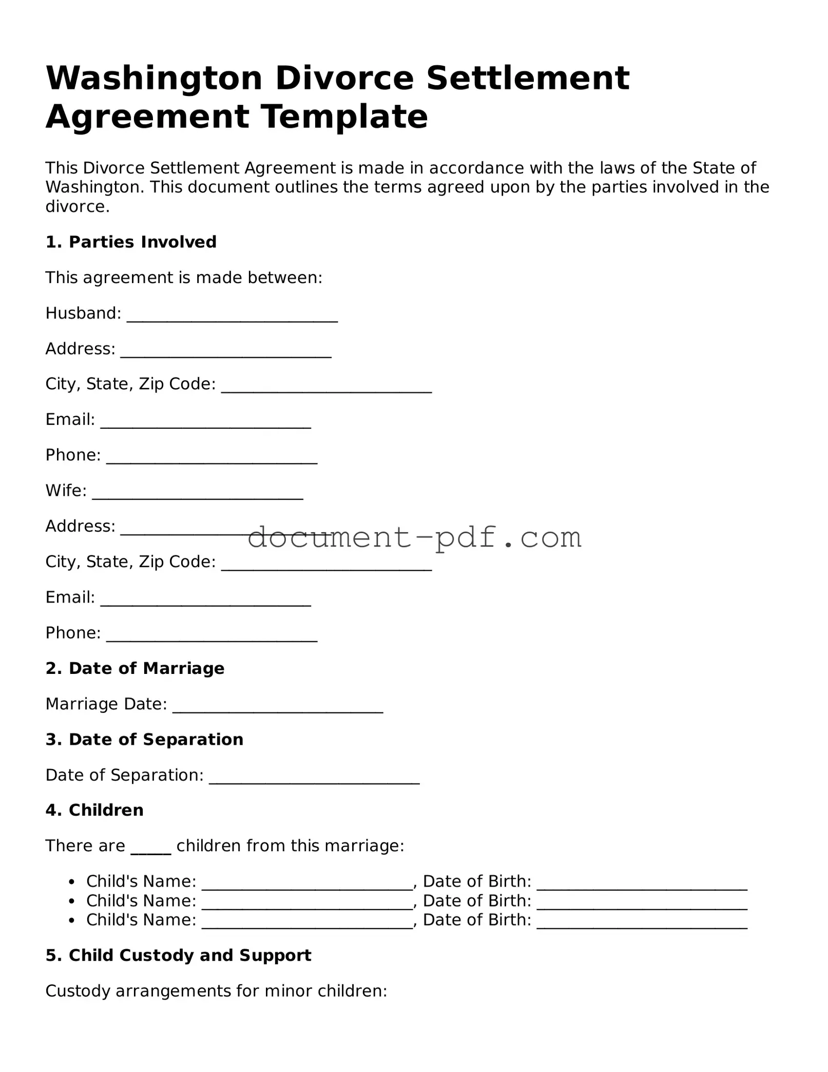 Attorney-Verified Washington Divorce Settlement Agreement Template