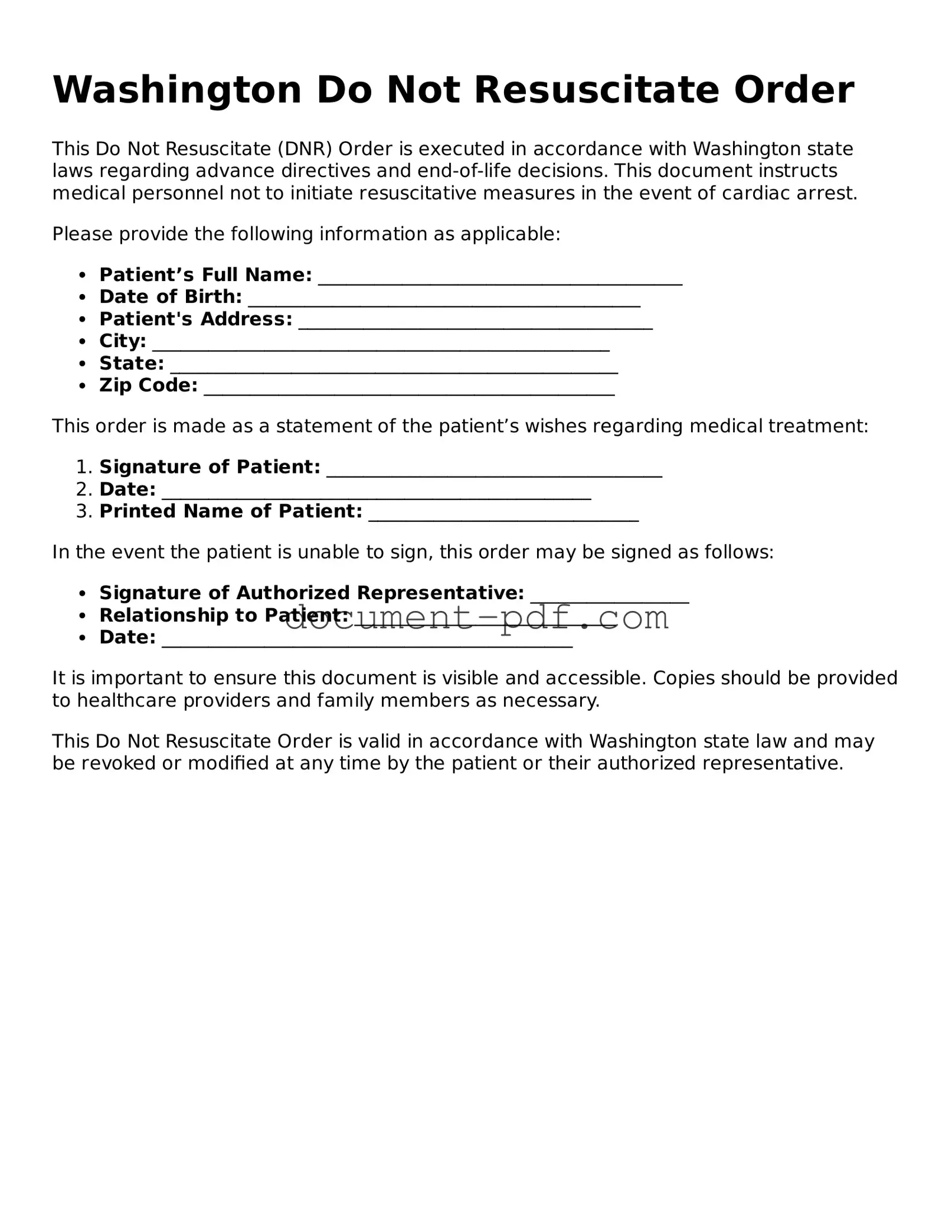 Attorney-Verified Washington Do Not Resuscitate Order Template