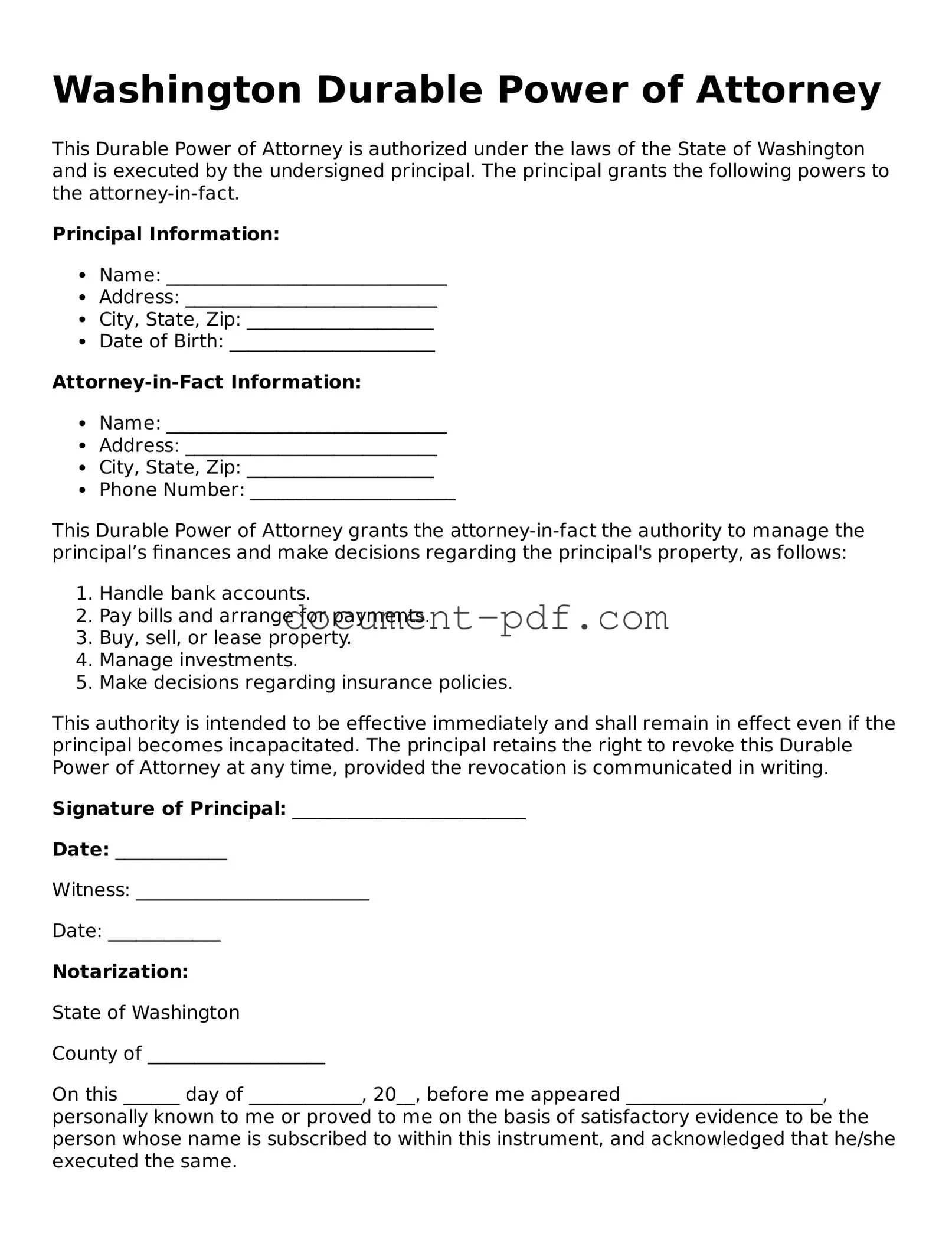 Attorney-Verified Washington Durable Power of Attorney Template