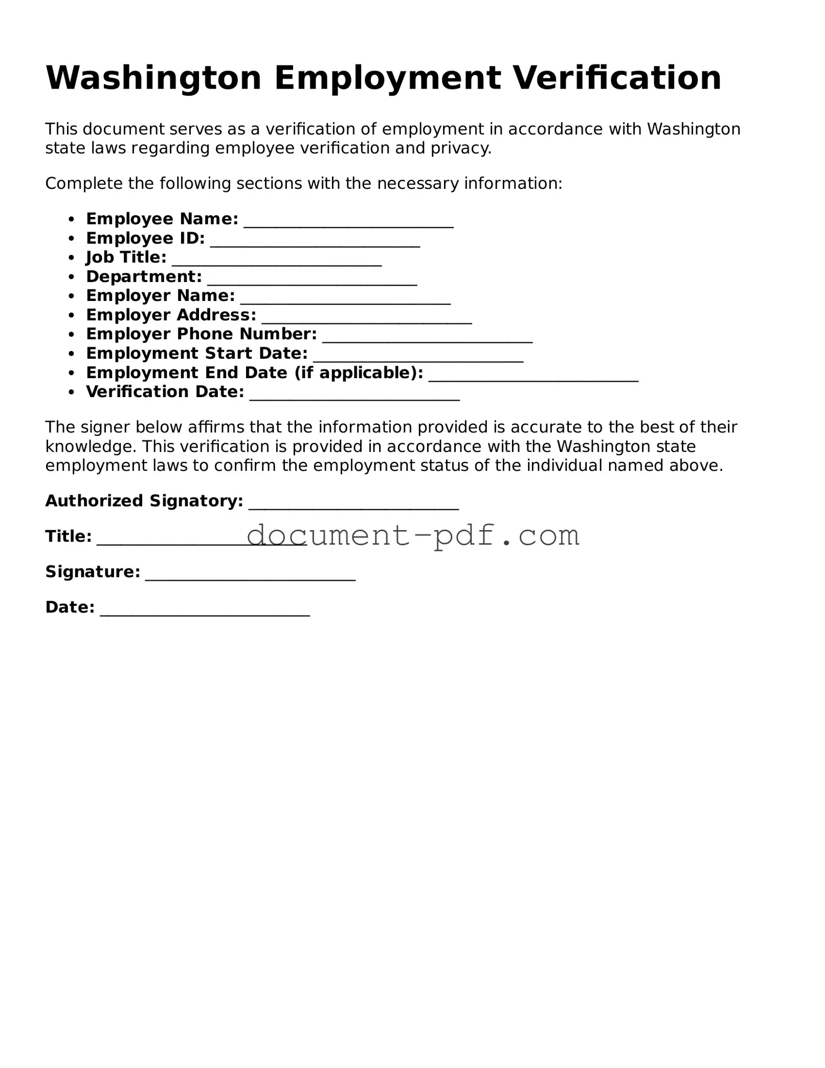 Attorney-Verified Washington Employment Verification Template