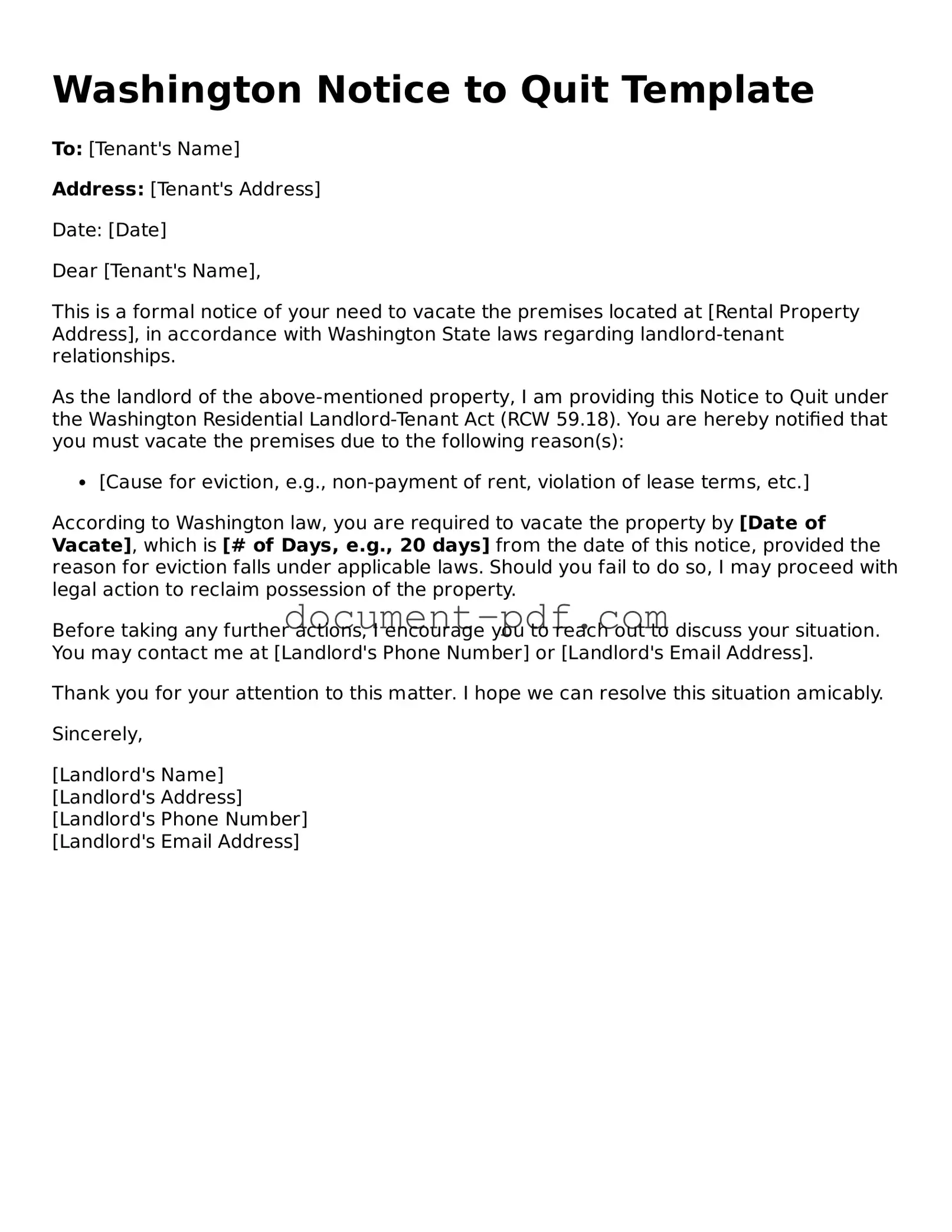 Attorney-Verified Washington Notice to Quit Template