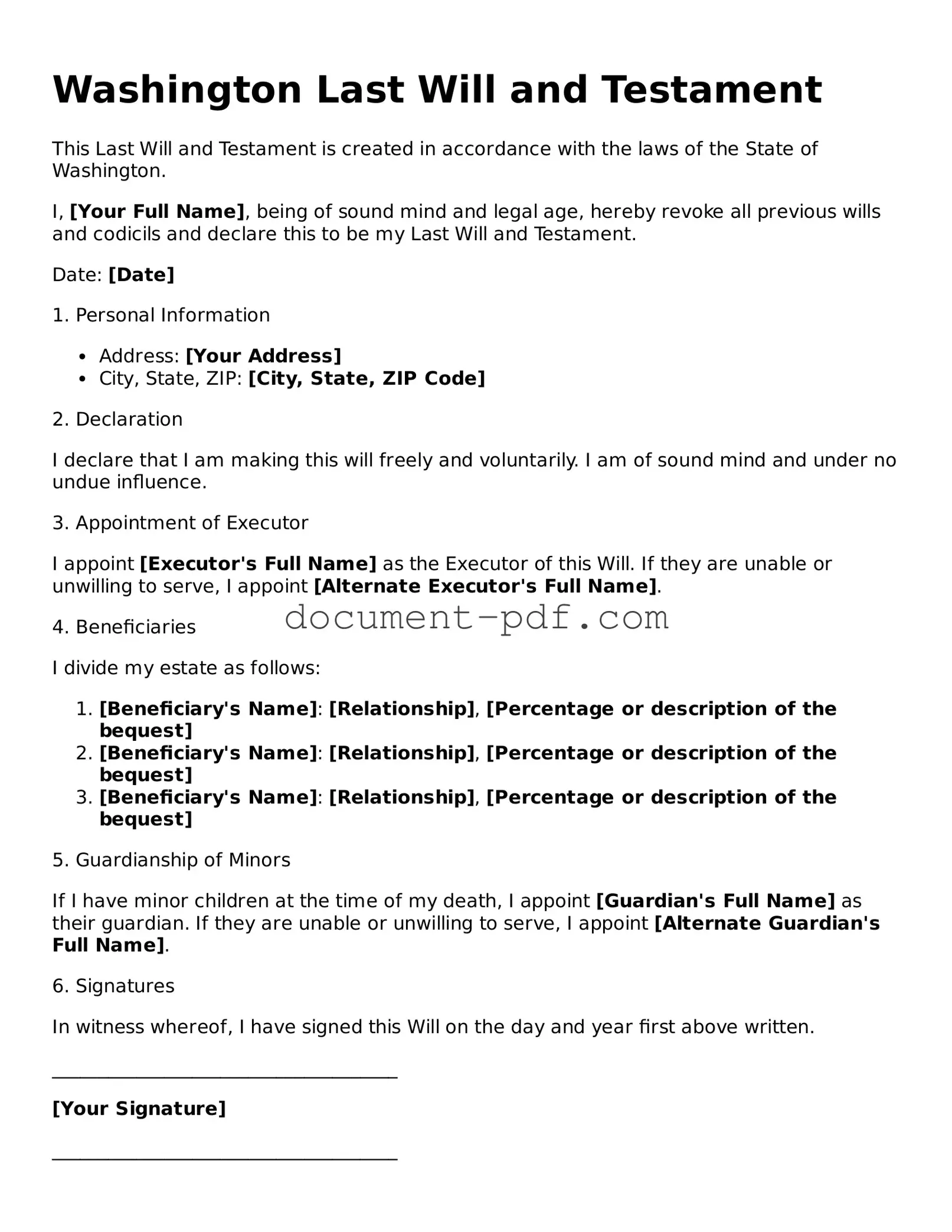 Attorney-Verified Washington Last Will and Testament Template