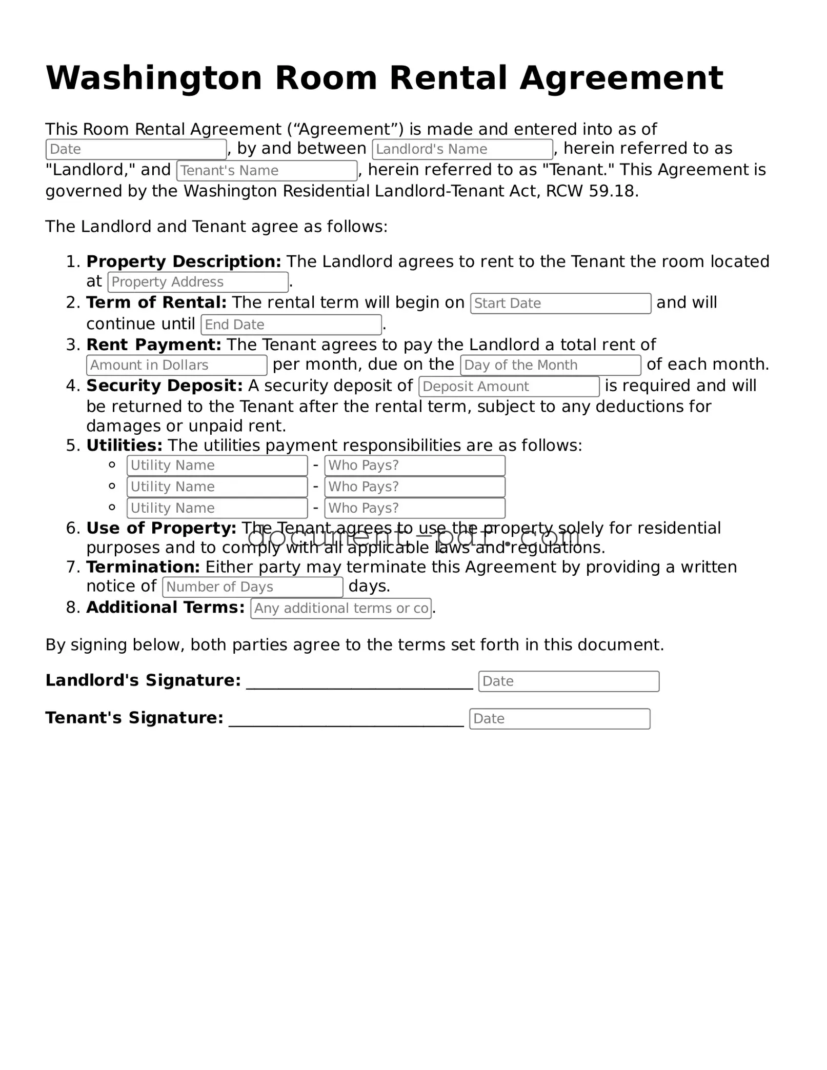 Attorney-Verified Washington Room Rental Agreement Template