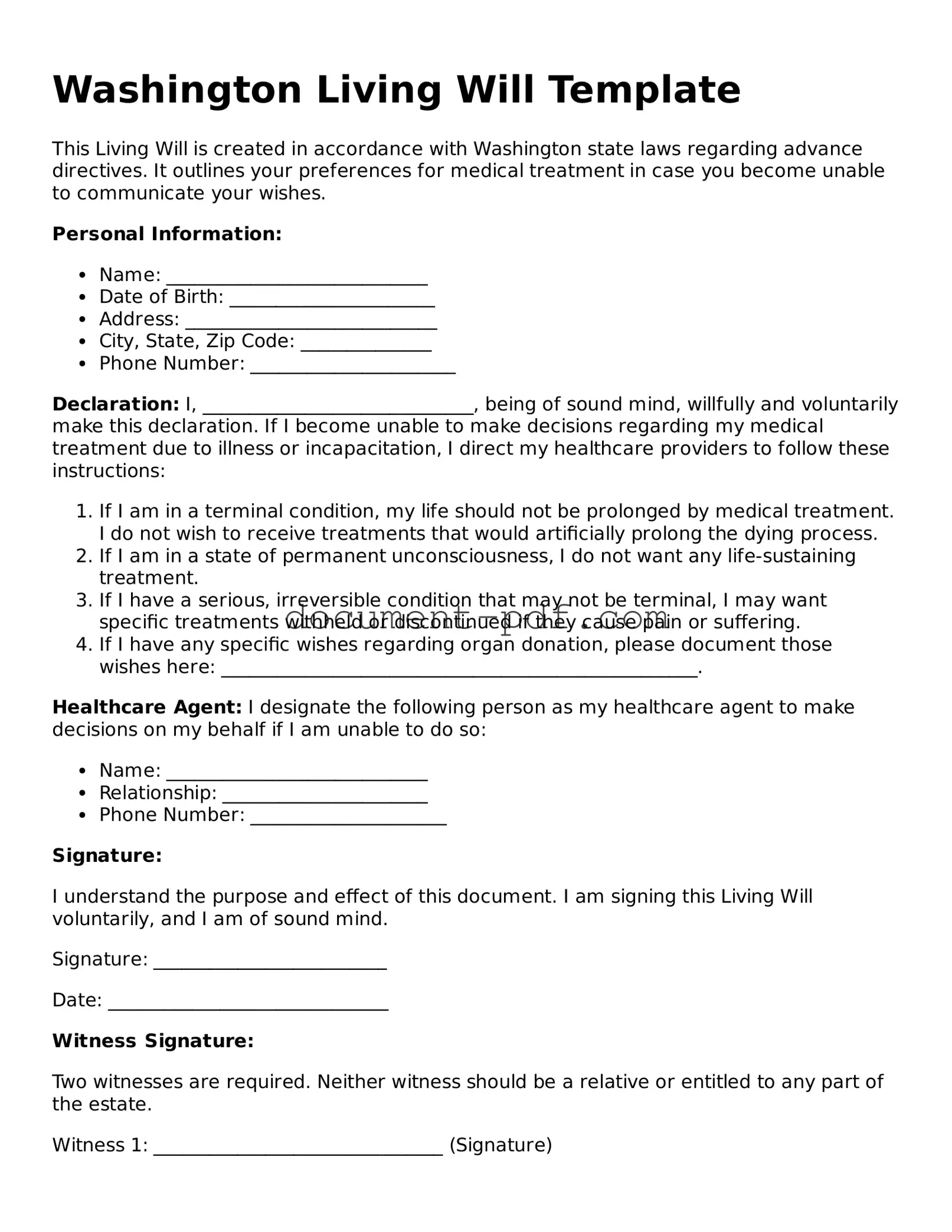 Attorney-Verified Washington Living Will Template