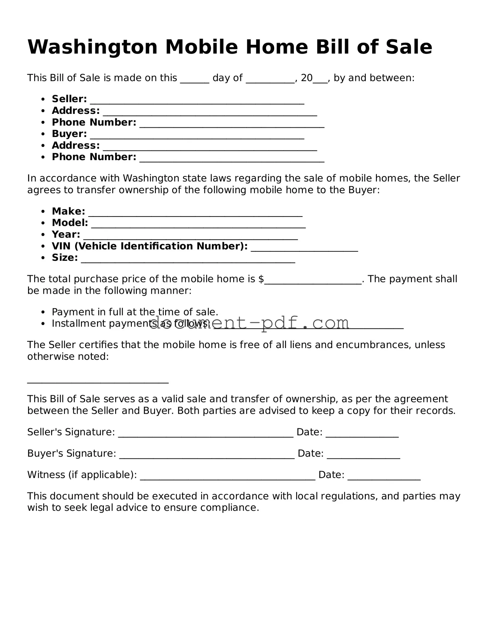 Attorney-Verified Washington Mobile Home Bill of Sale Template