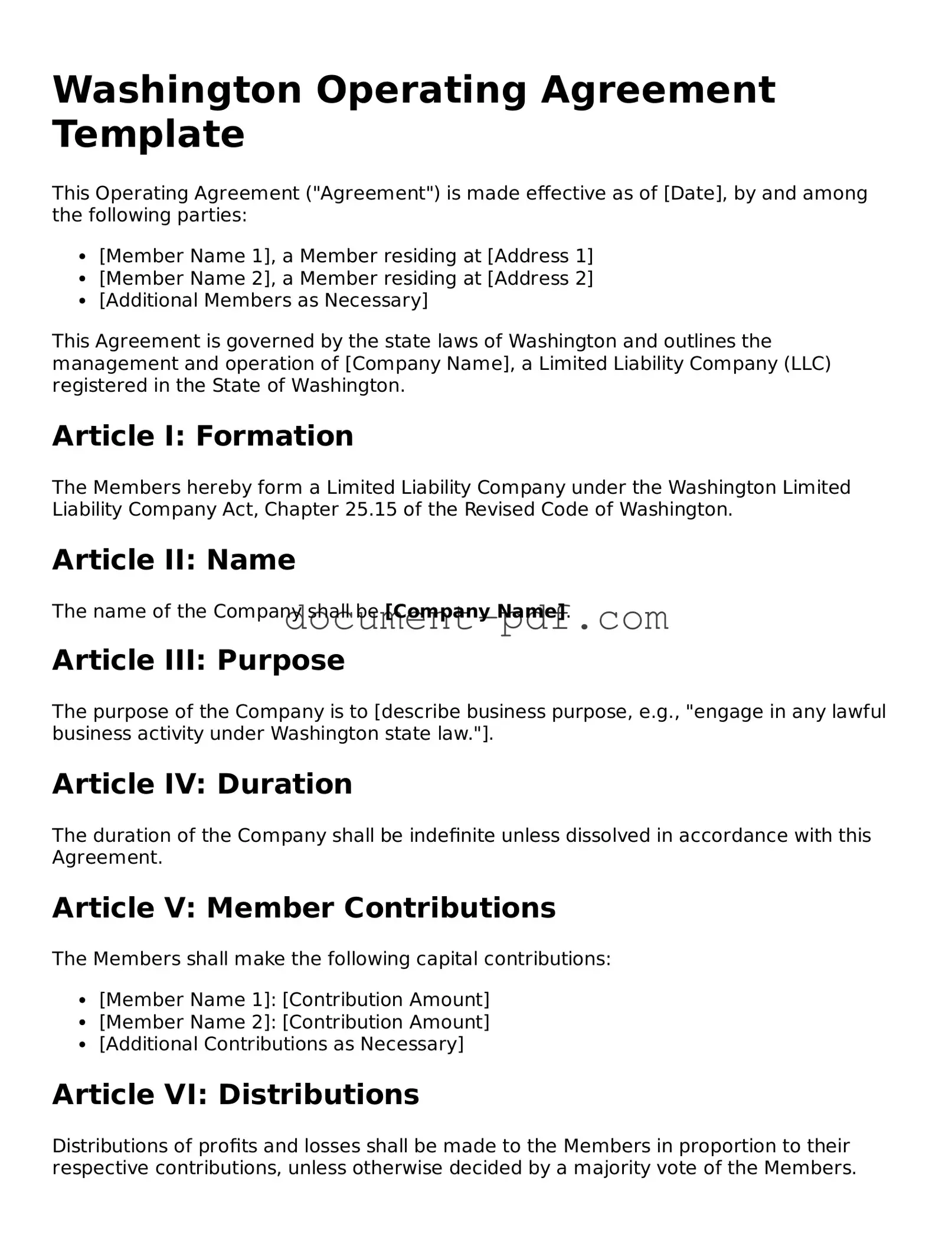 Attorney-Verified Washington Operating Agreement Template