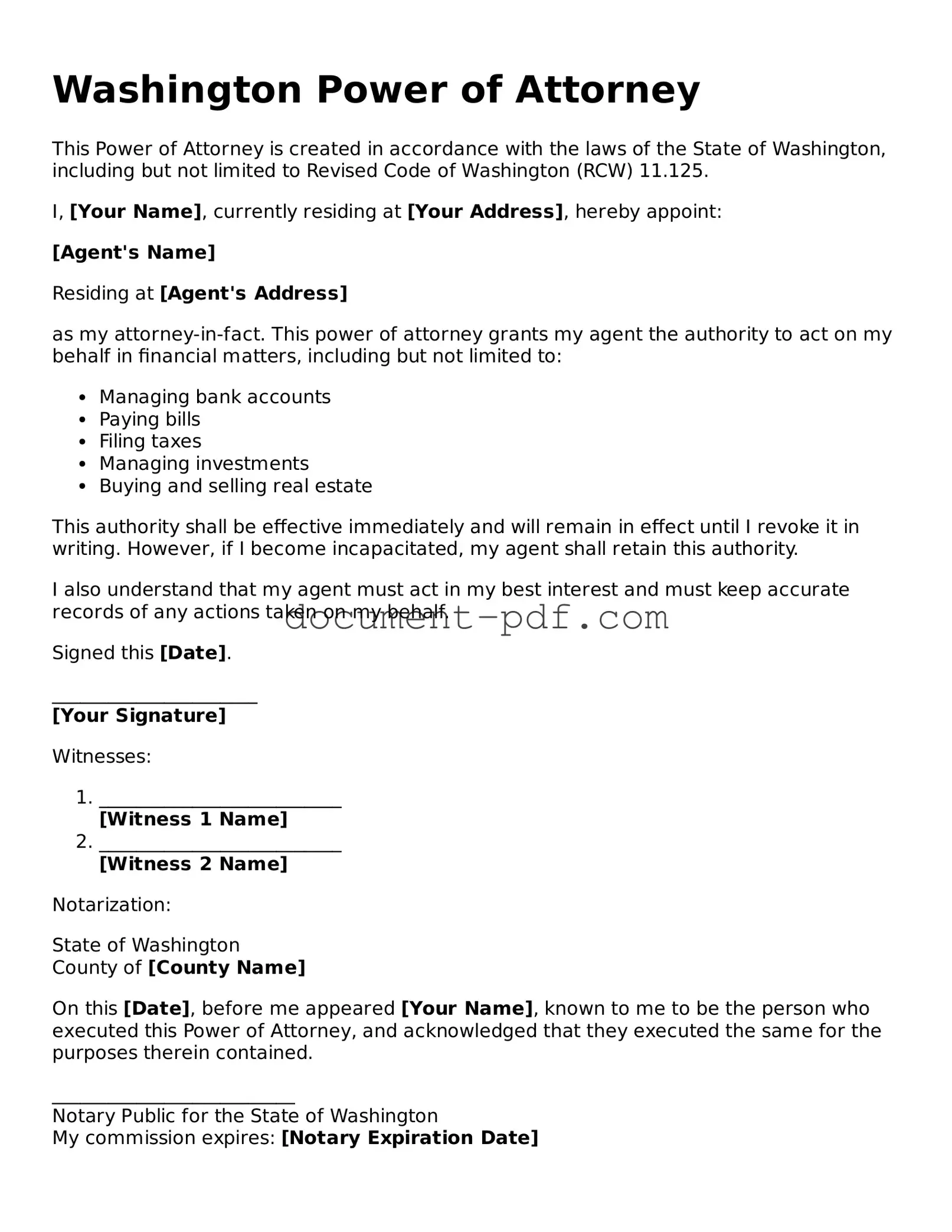 Attorney-Verified Washington Power of Attorney Template