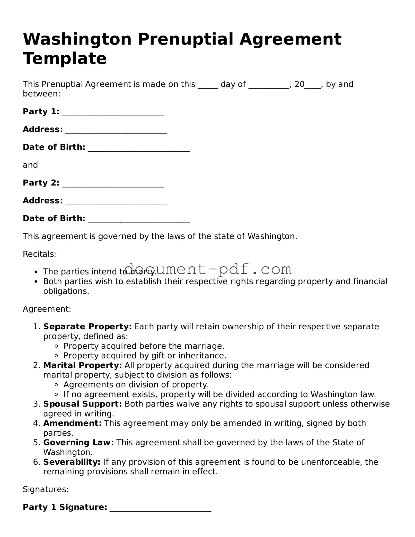 Attorney-Verified Washington Prenuptial Agreement Template