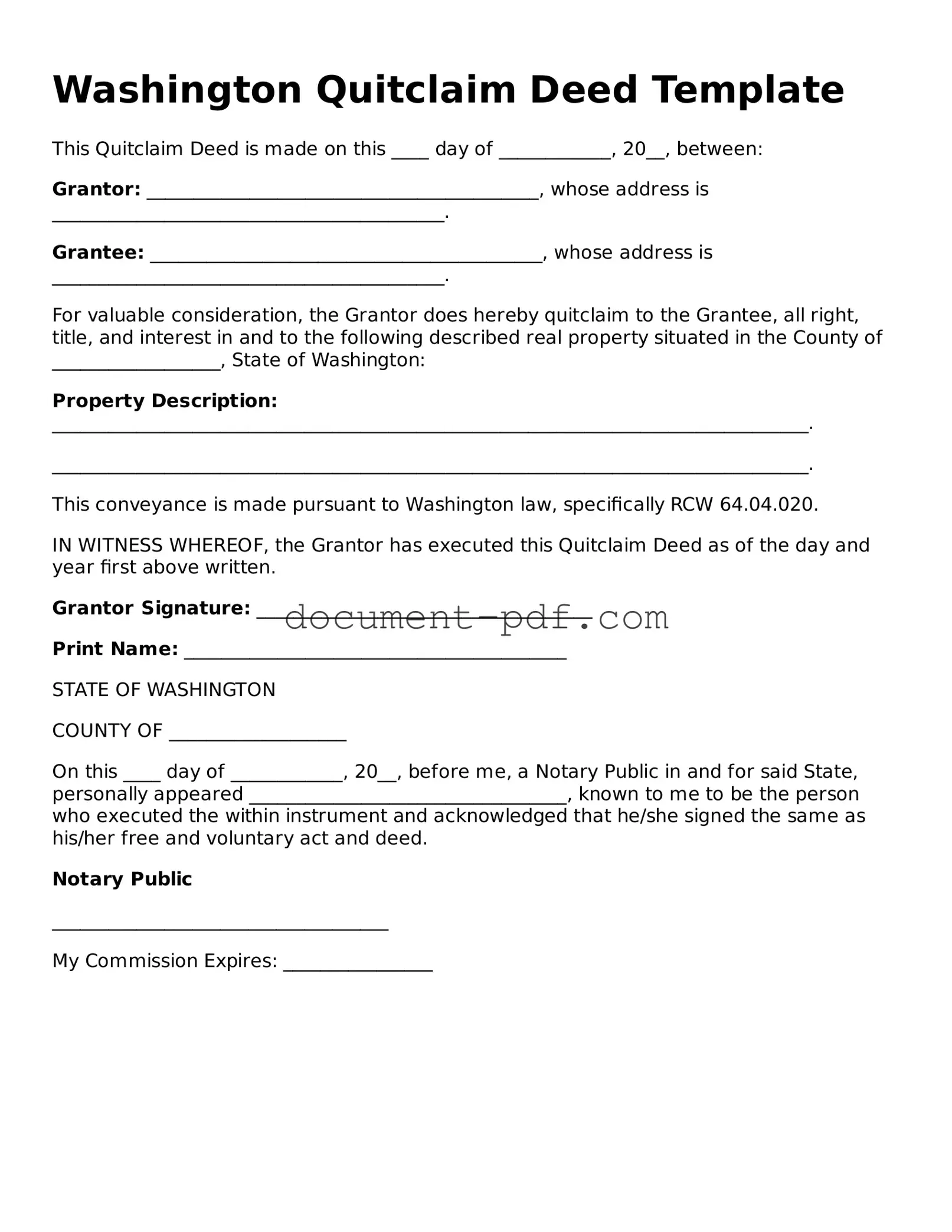 Attorney-Verified Washington Quitclaim Deed Template