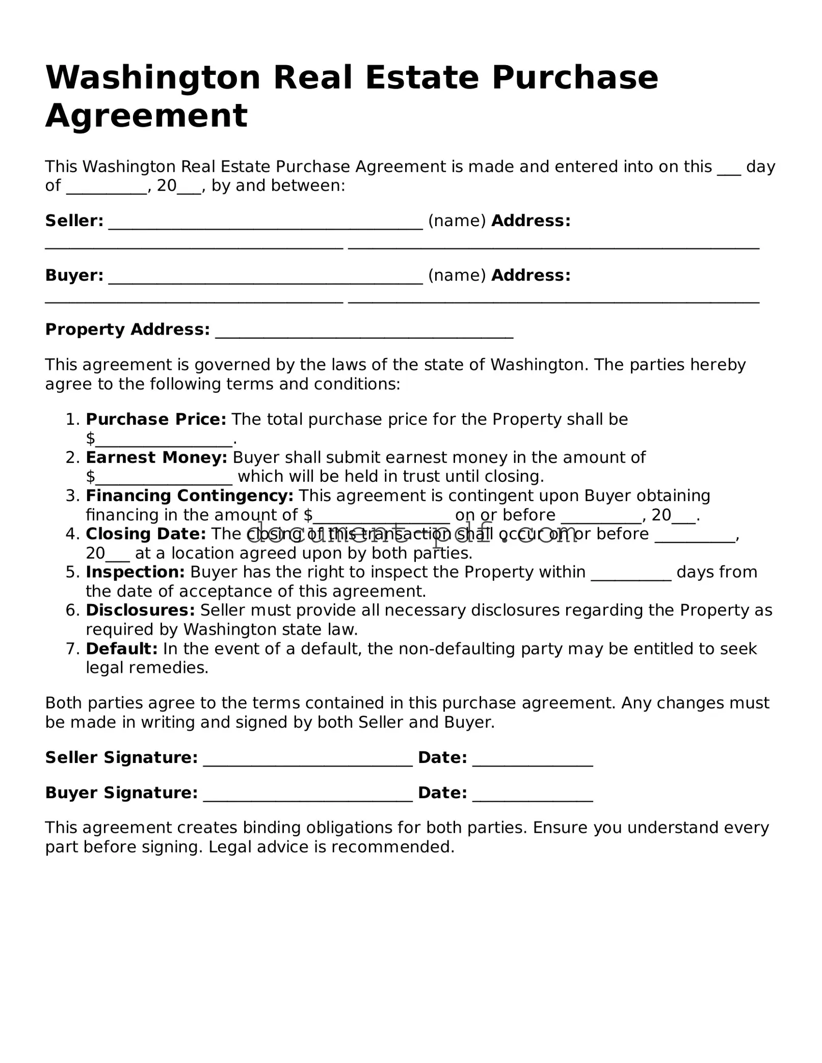 Attorney-Verified Washington Real Estate Purchase Agreement Template