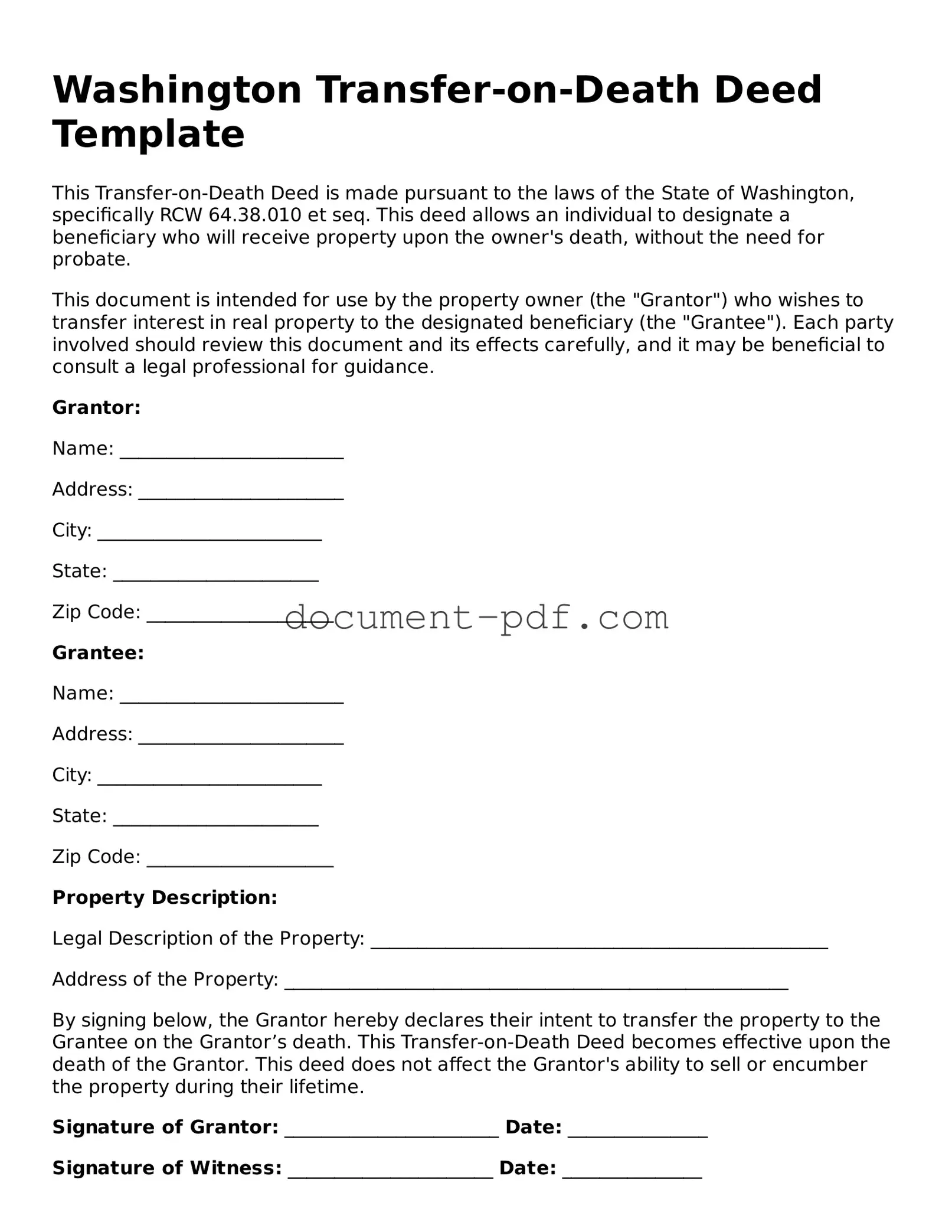 Attorney-Verified Washington Transfer-on-Death Deed Template