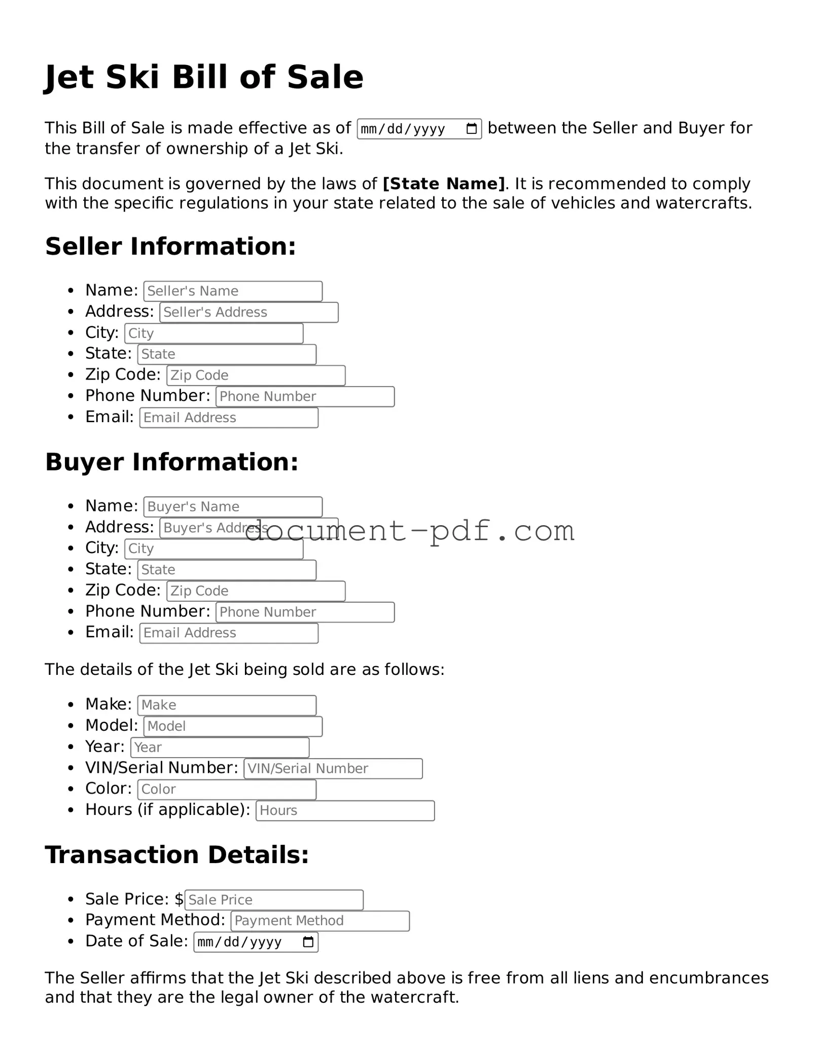 Attorney-Approved Jet Ski Bill of Sale Document