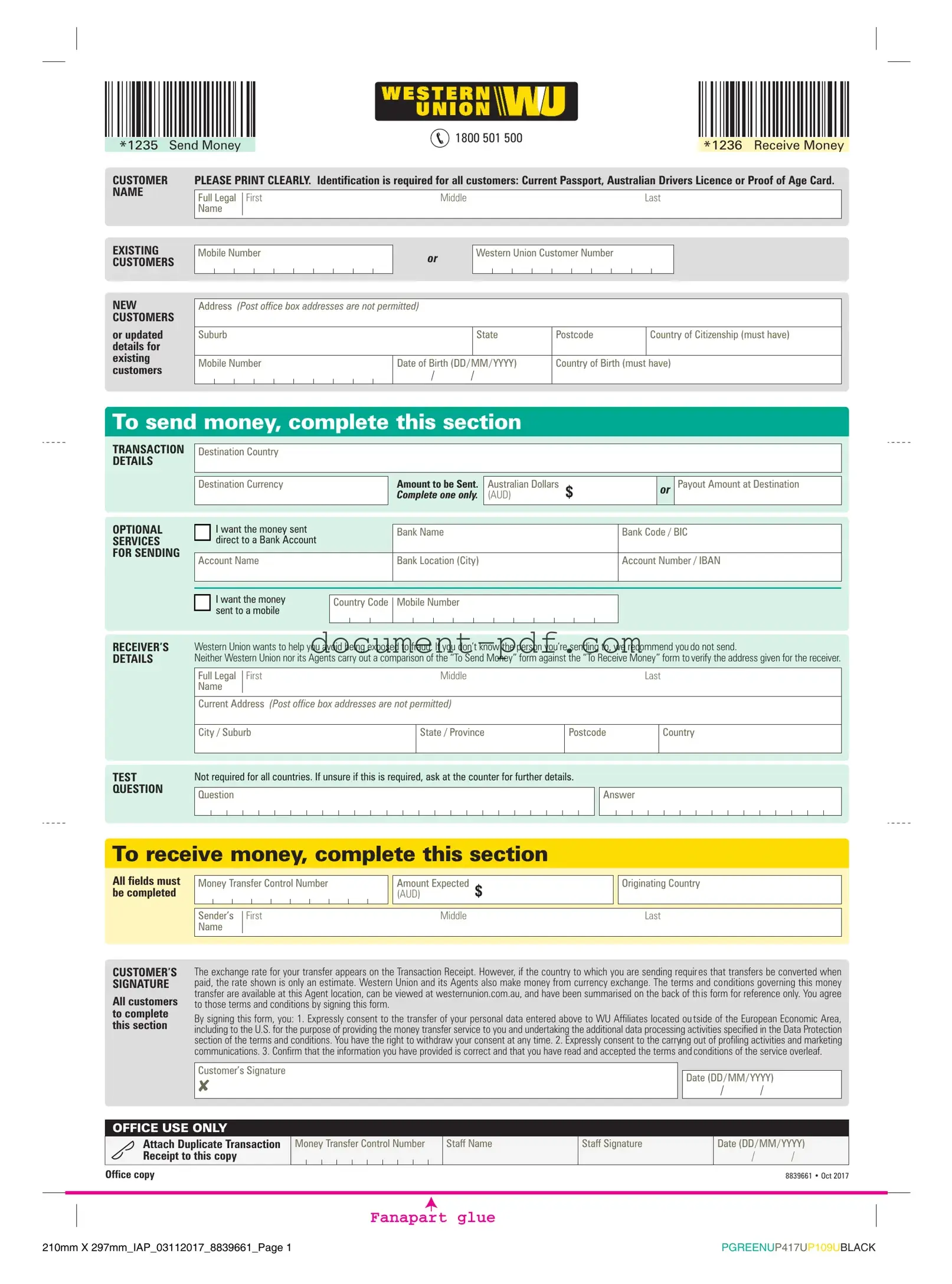 Blank Western Union PDF Form